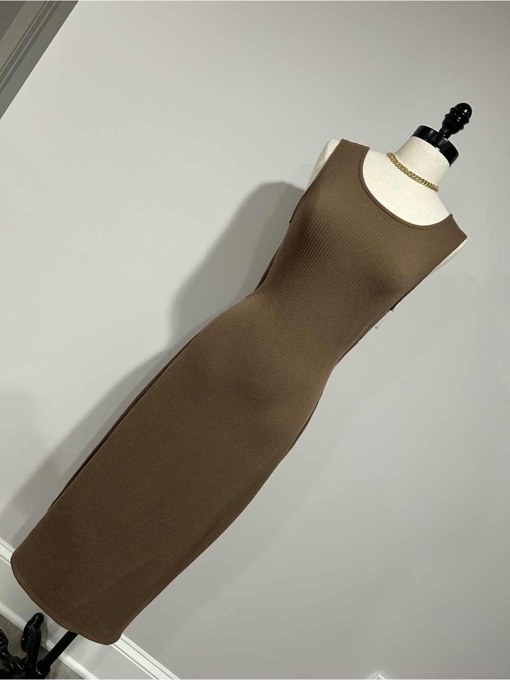Sleeveless Brown Ribbed Midi Dress - Classic Minimalist